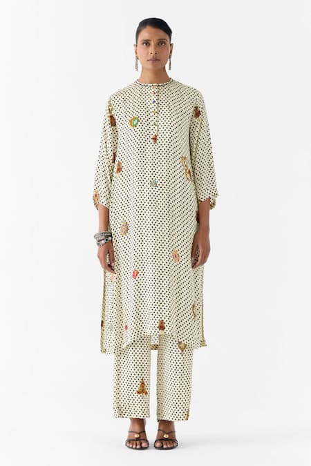 Studio Rigu Pearl Polka Dot Straight Kurta & Pant Set 