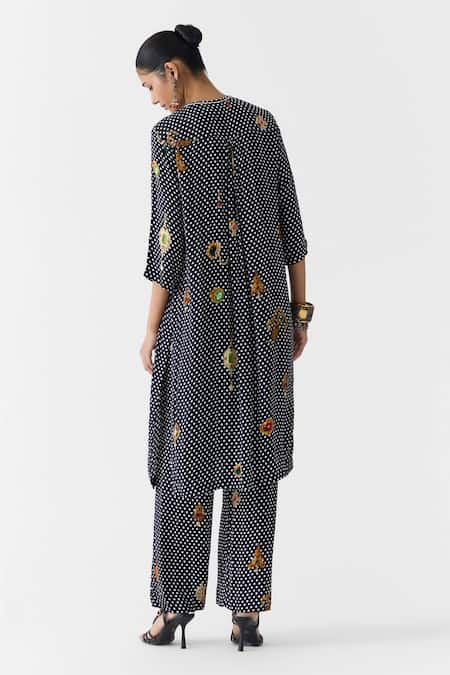 Studio Rigu Onyx Polka Dot Straight Kurta & Pant Set 