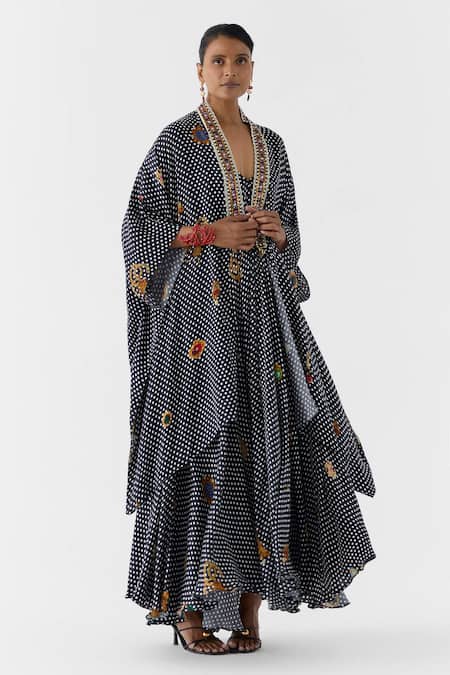 Studio Rigu Onyx Polka Dot Cape & Strappy Dress Set 