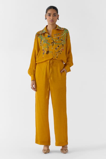 Studio Rigu Mustard Maharani Shirt & Pant Set 