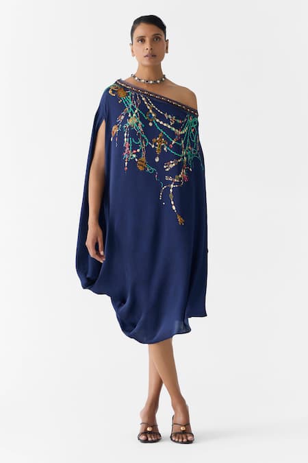 Studio Rigu Navy Maharani Draped Dress & Skirt Set 