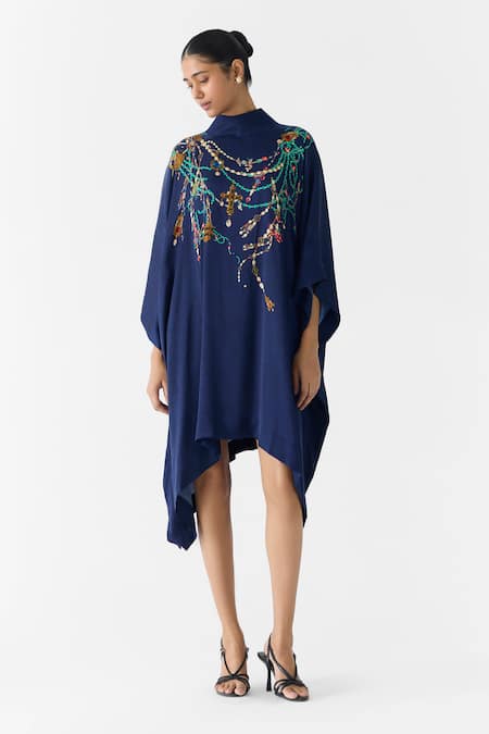 Studio Rigu Navy Maharani Round Collar Kimono Dress 