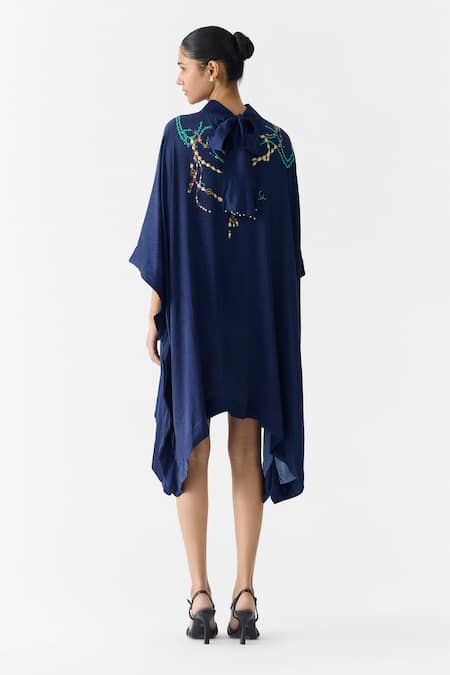 Studio Rigu Navy Maharani Round Collar Kimono Dress 