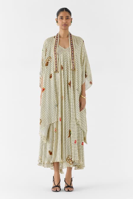 Studio Rigu Pearl Polka Dot Strappy Dress & Cape Set 