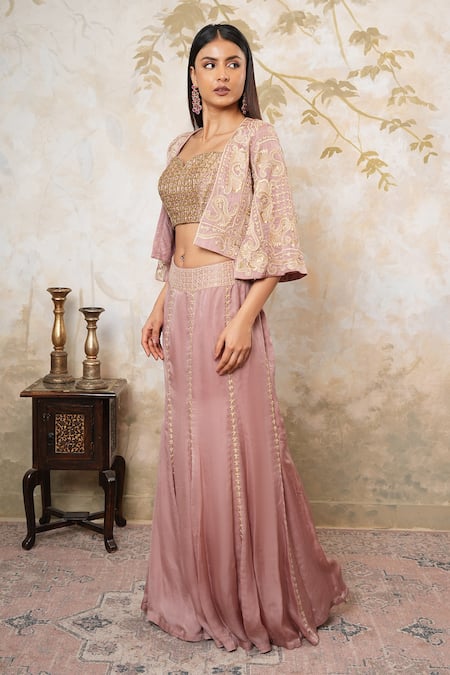 Libas Cafe by Nidhi & Ashish Mermaid Lehenga Set With Embroidered Cape 