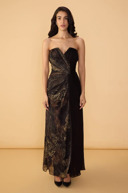 Buy_Saaksha & Kinni_Black Chiffon Sweetheart Neck Daisy Avril Dress _Online_at_Aza_Fashions