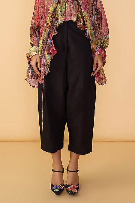 Shop Saaksha & Kinni Black Ribbons Solid Loly Trouser Online at Aza Fashions Shop_Saaksha & Kinni_Black Ribbons Solid Loly Trouser _Online_at_Aza_Fashions