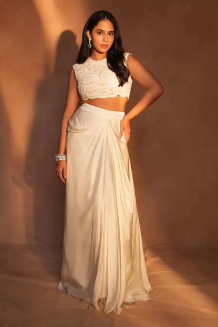 Ashutosh Joshi Abstract Embroidered Bustier & Skirt Set 