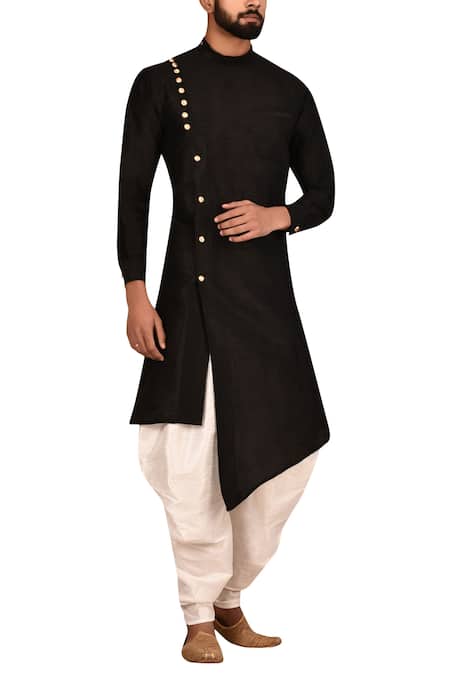 Buy_Arihant Rai Sinha_Black Silk, Cotton Overlap Kurta Set 