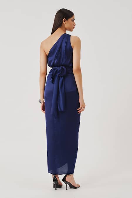 Aroka Navy Blue Deep Water Drape Sarong Dress 