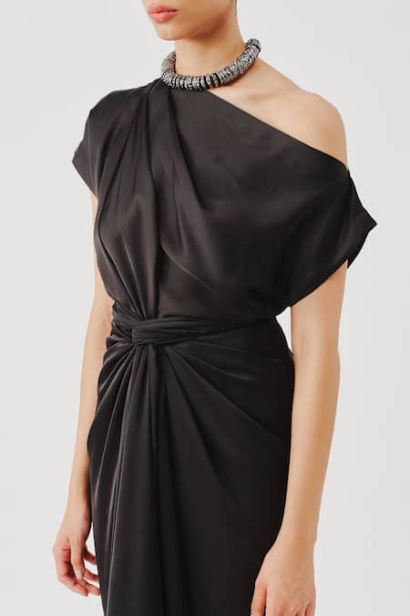 Aroka Black Modal, Satin Multiway Draped Skirt Online at Aza Fashions Aroka_Black Modal, Satin Multiway Draped Skirt _Online_at_Aza_Fashions