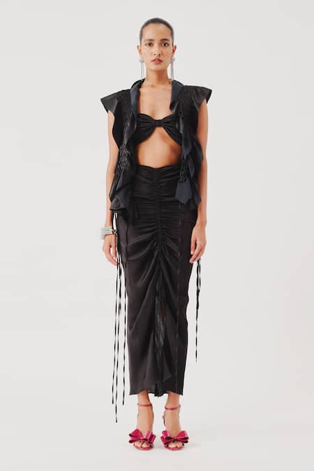 Aroka Black Modal, Satin Cirrus Rushed Skirt 