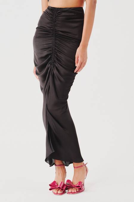 Aroka_Black Modal, Satin Cirrus Rushed Skirt _Online_at_Aza_Fashions
