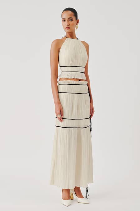 Aroka Off White Muslin Halter Neck Amour Ruched Top