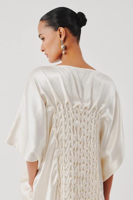 Buy Aroka White Vegan Mashru Straight Coral Dress Online at Aza Fashions Buy_Aroka_White Vegan Mashru Straight Coral Dress _Online_at_Aza_Fashions