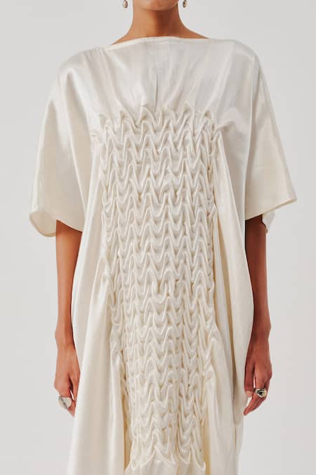 Shop Aroka White Vegan Mashru Straight Coral Dress Online at Aza Fashions Shop_Aroka_White Vegan Mashru Straight Coral Dress _Online_at_Aza_Fashions