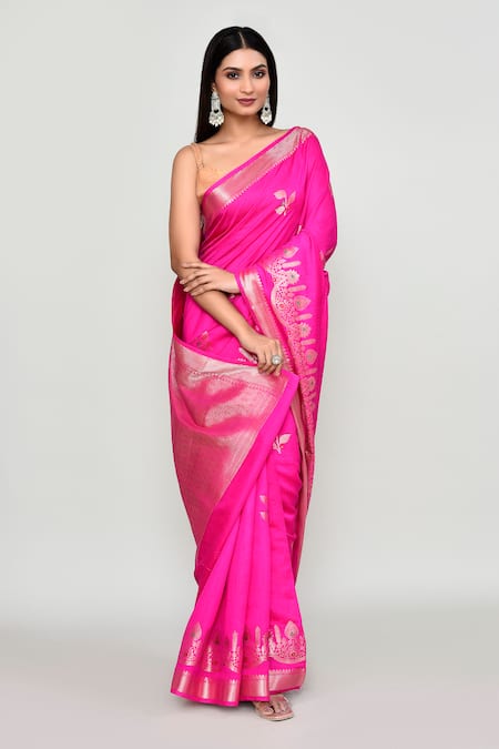 Naintara Bajaj_Pink Silk Zari, Embroidery Floral Woven Pattern Saree With Running Blouse _Online_at_Aza_Fashions