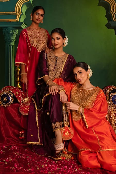 Buy_saina kapoor_Fuchsia Chanderi Gota Patti, Embroidery, Tassels Anura Choga Kurta And Salwar Set _Online_at_Aza_Fashions