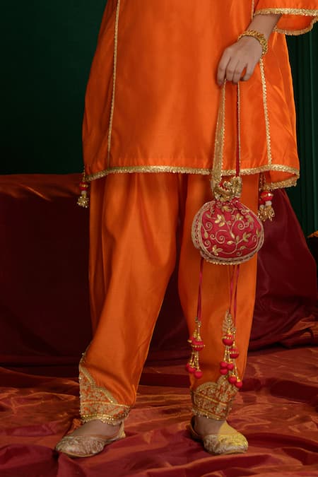 saina kapoor_Orange Chanderi Gota Patti, Embroidery, Anahita Yoke Choga Kurta And Salwar Set _at_Aza_Fashions