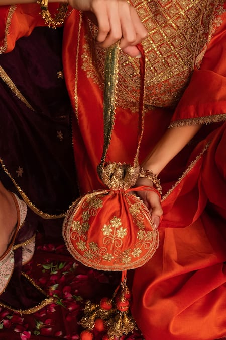 Buy_saina kapoor_Orange Chanderi Gota Patti, Embroidery, Anahita Yoke Choga Kurta And Salwar Set 