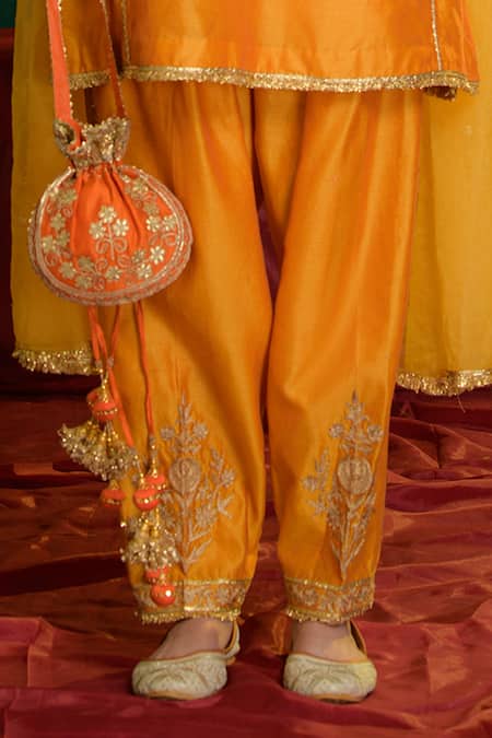 saina kapoor_Orange Chanderi, Organza Gota Patti, Embroidery, Anika Floral Kurta Salwar Set _Online_at_Aza_Fashions