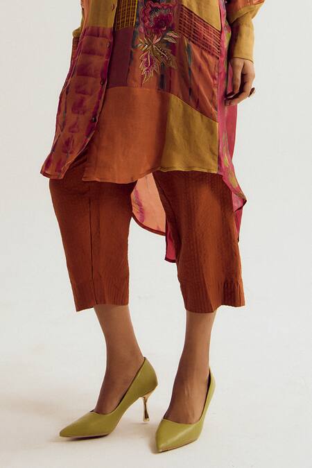Shop_Capisvirleo_Orange Linen, Silk, Cotton Patchwork, Shrub Rose Tie Dye Kurta And Pant Set _Online_at_Aza_Fashions