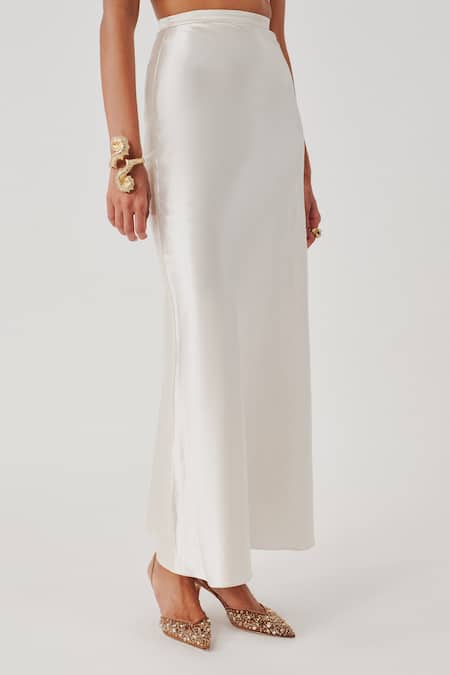 Aroka Ivory Velvet Moony Silk Bias Full Length Skirt Online at Aza Fashions Aroka_Ivory Velvet Moony Silk Bias Full Length Skirt _Online_at_Aza_Fashions