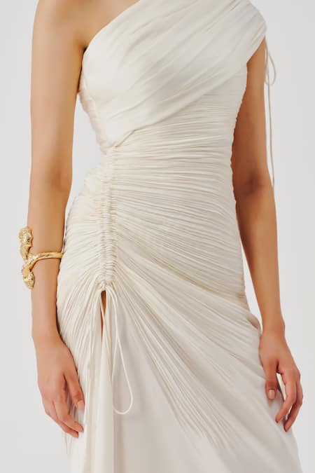 Buy Aroka White Modal, Satin One Shoulder Pearl Radiance Draped Dress Buy_Aroka_White Modal, Satin One Shoulder Pearl Radiance Draped Dress