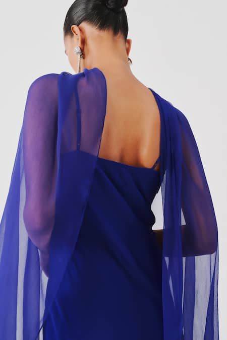 Aroka Blue Modal, Satin Cowl Neck Slip Dress Online at Aza Fashions Aroka_Blue Modal, Satin Cowl Neck Slip Dress _Online_at_Aza_Fashions