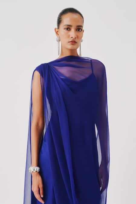 Buy Aroka Blue Modal, Satin Cowl Neck Slip Dress Online at Aza Fashions Buy_Aroka_Blue Modal, Satin Cowl Neck Slip Dress _Online_at_Aza_Fashions