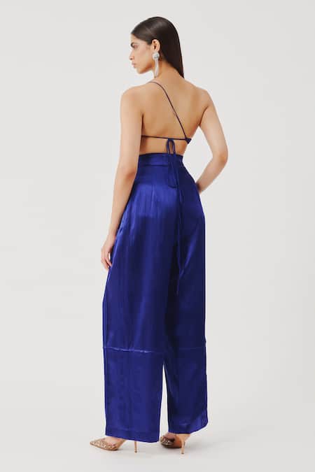Aroka Pleated Blue Oversized Pant 