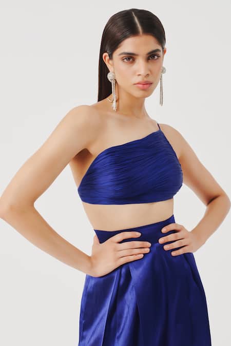 Aroka_Blue Modal, Satin Pleated Oversized Pant _Online_at_Aza_Fashions