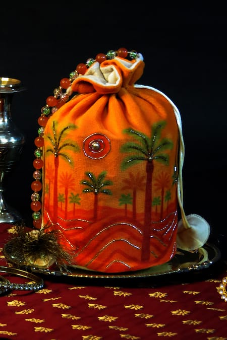 Mid July Home Scenic Palm Embroidered Potli Bag 