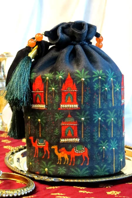 Mid July Home Black Embroidery, Beads, Tassels Luxury Rajasthan Potli Bag Online at Aza Fashions Mid July Home_Black Embroidery, Beads, Tassels Luxury Rajasthan Potli Bag _Online_at_Aza_Fashions