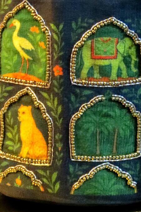 Buy_Mid July Home_Green Embroidery, Beads, Tassels Hand Jharokha Majesty Potli Bag _Online_at_Aza_Fashions