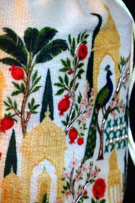 Mid July Home_Ivory Embroidery, Beads Royal Garden Potli Bag _Online_at_Aza_Fashions