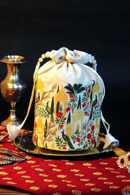 Mid July Home Royal Garden Ivory Potli Bag 