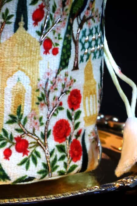 Buy_Mid July Home_Ivory Embroidery, Beads Royal Garden Potli Bag _Online_at_Aza_Fashions