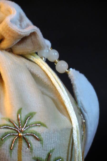 Mid July Home_Ivory Embroidery, Beads, Tassels Palm Tree And Leopard Potli Bag _Online_at_Aza_Fashions