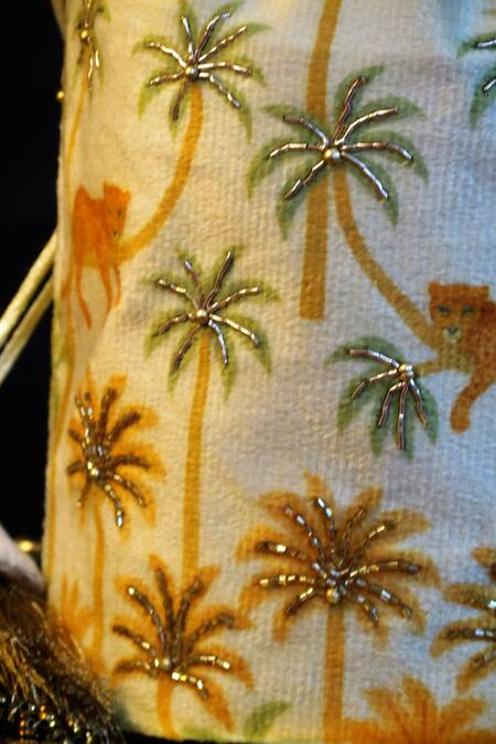 Buy_Mid July Home_Ivory Embroidery, Beads, Tassels Palm Tree And Leopard Potli Bag _Online_at_Aza_Fashions