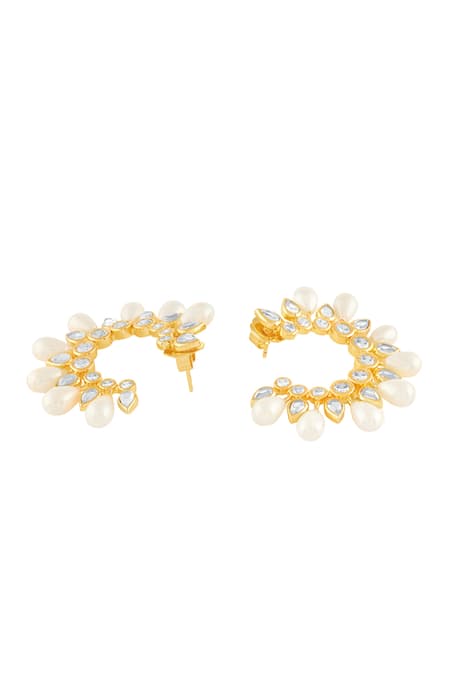 Isharya Gold Plated Pearls, Stones Paradise Dew Hoop Earrings Online at Aza Fashions Isharya_Gold Plated Pearls, Stones Paradise Dew Hoop Earrings _Online_at_Aza_Fashions