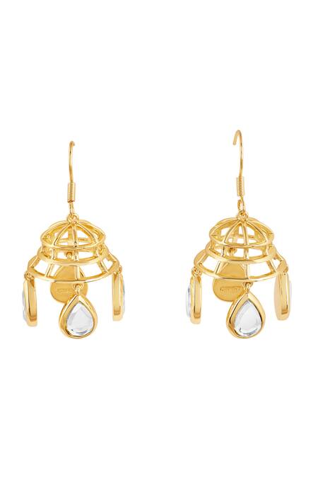 Isharya_Gold Plated Mirrors Ayaana Bell Dangling Earrings_Online_at_Aza_Fashions