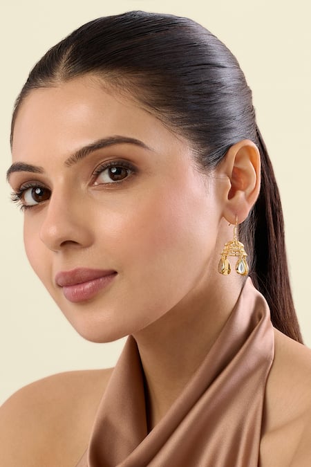 Isharya Gold Plated Mirrors Ayaana Bell Dangling Earrings 
