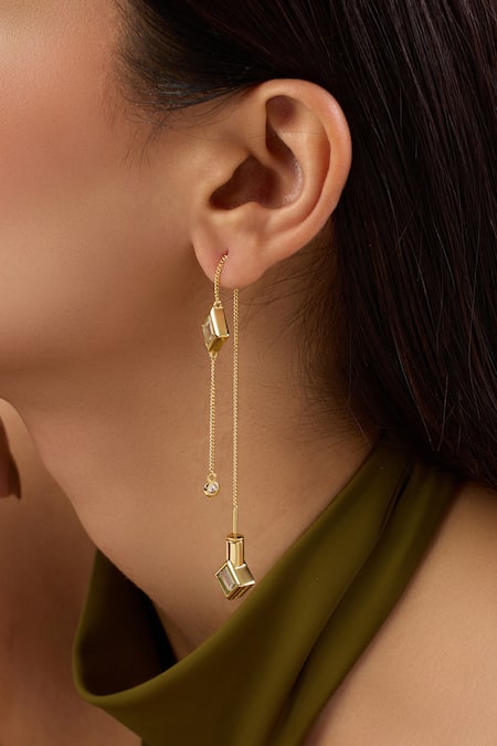 Shop_Isharya_Gold Plated Crystals Ayaana Diamond Mirror Needle Thread Earrings_Online_at_Aza_Fashions
