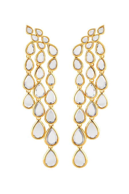 Shop Isharya Gold Plated Mirrors Limelight Drop Cascading Earrings at Aza Fashions Shop_Isharya_Gold Plated Mirrors Limelight Drop Cascading Earrings_at_Aza_Fashions