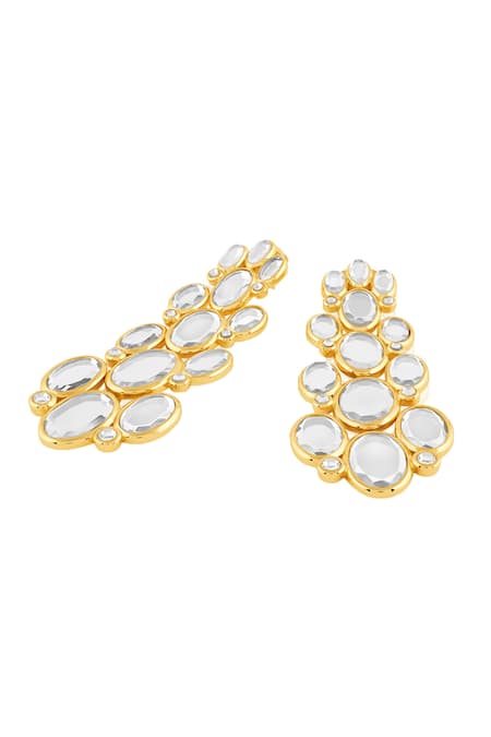 Isharya_Gold Plated Mirrors, Stones Limelight Oval Long Earrings_Online_at_Aza_Fashions
