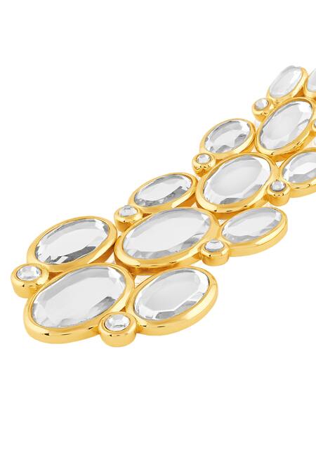 Buy_Isharya_Gold Plated Mirrors, Stones Limelight Oval Long Earrings_Online_at_Aza_Fashions