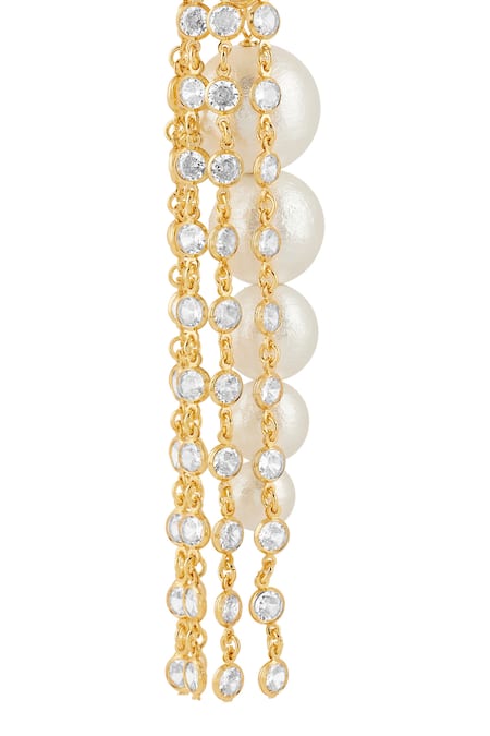 Isharya_Gold Plated Pearls, Crystals Limelight And Chain Long Earrings_Online_at_Aza_Fashions