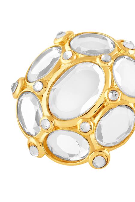 Buy_Isharya_Gold Plated Mirrors, Stones Limelight Oval Mega Stud Earrings_Online_at_Aza_Fashions