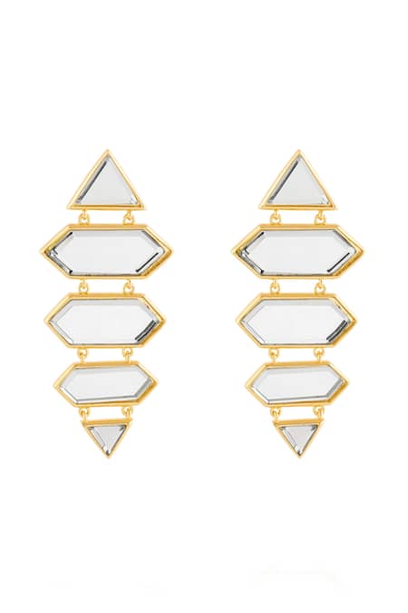Shop Isharya Gold Plated Mirrors Demi Goddess Dazzle Earrings at Aza Fashions Shop_Isharya_Gold Plated Mirrors Demi Goddess Dazzle Earrings_at_Aza_Fashions